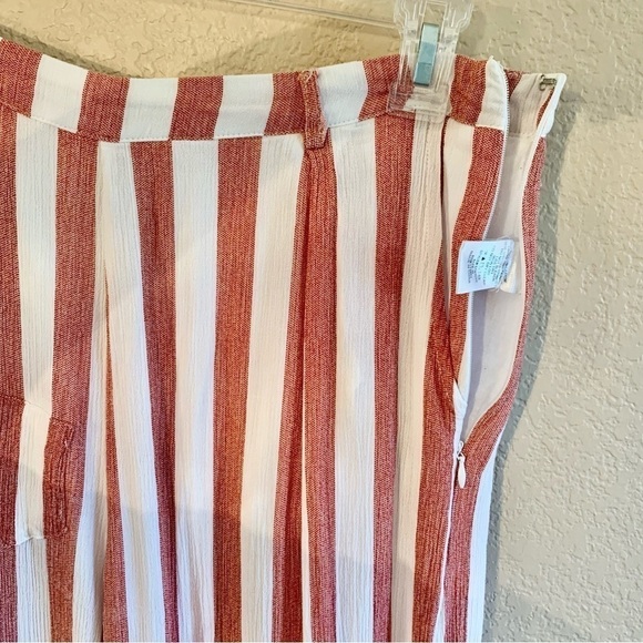 Lulumari Pants Medium White Rayon Red Stripe Lightweight Beach Side Zip Beltloop - Picture 5 of 16